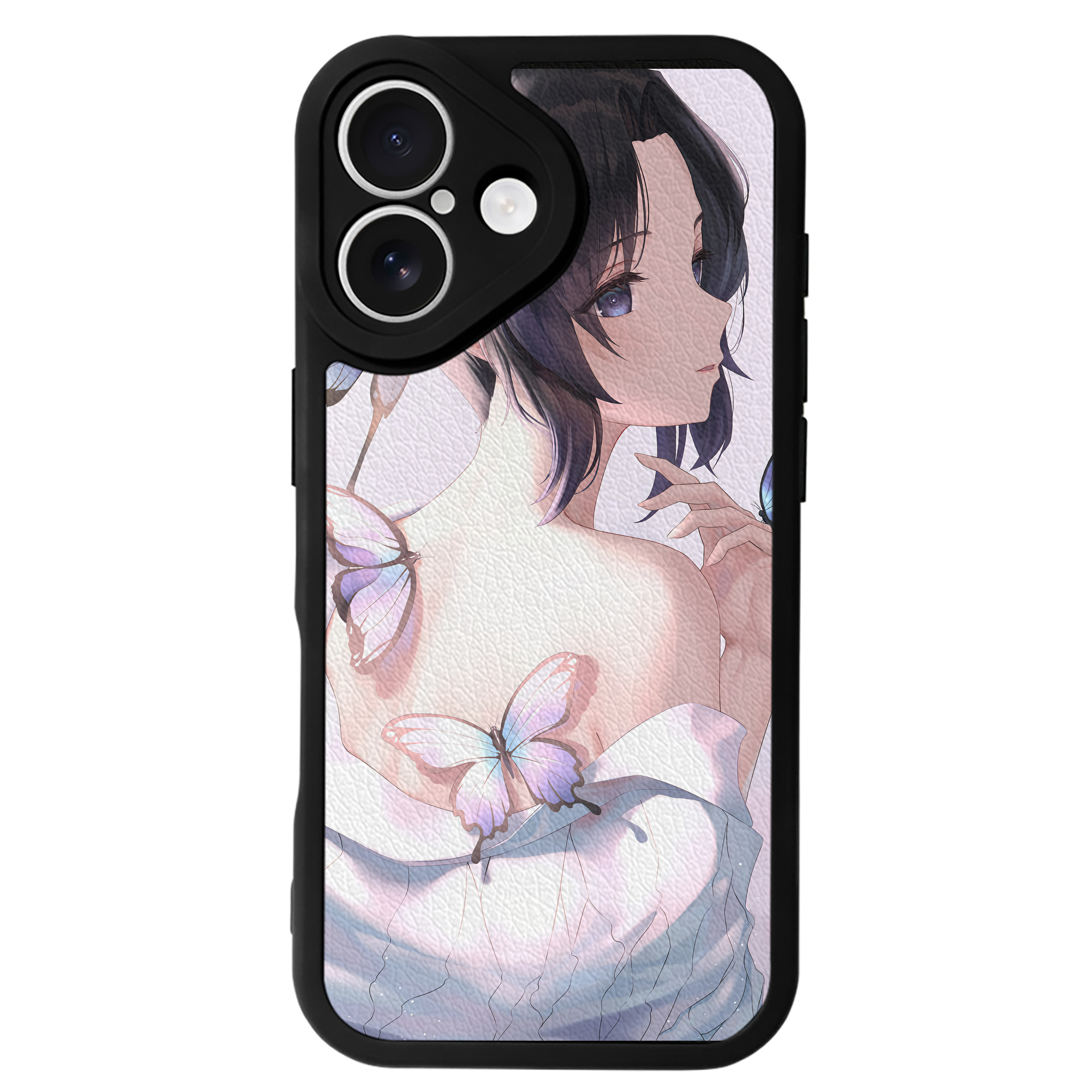 （画像用） 鬼滅の刃（きめつのやいば）蟲柱-胡蝶 しのぶ／こちょう しのぶ Kochou Shinobu 【iPhone 16シリーズ対応】シリコンスマホケース（レザー調） 材質：シリコン